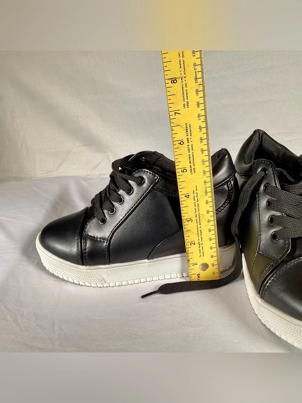 Women’s Black wedge sneakers with hidden heel ankle high platforms